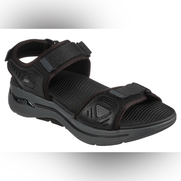 Skechers GOwalk Arch Fit Sandals Men’s Size 12 Black Comfort Walking Sandals - Picture 1 of 7